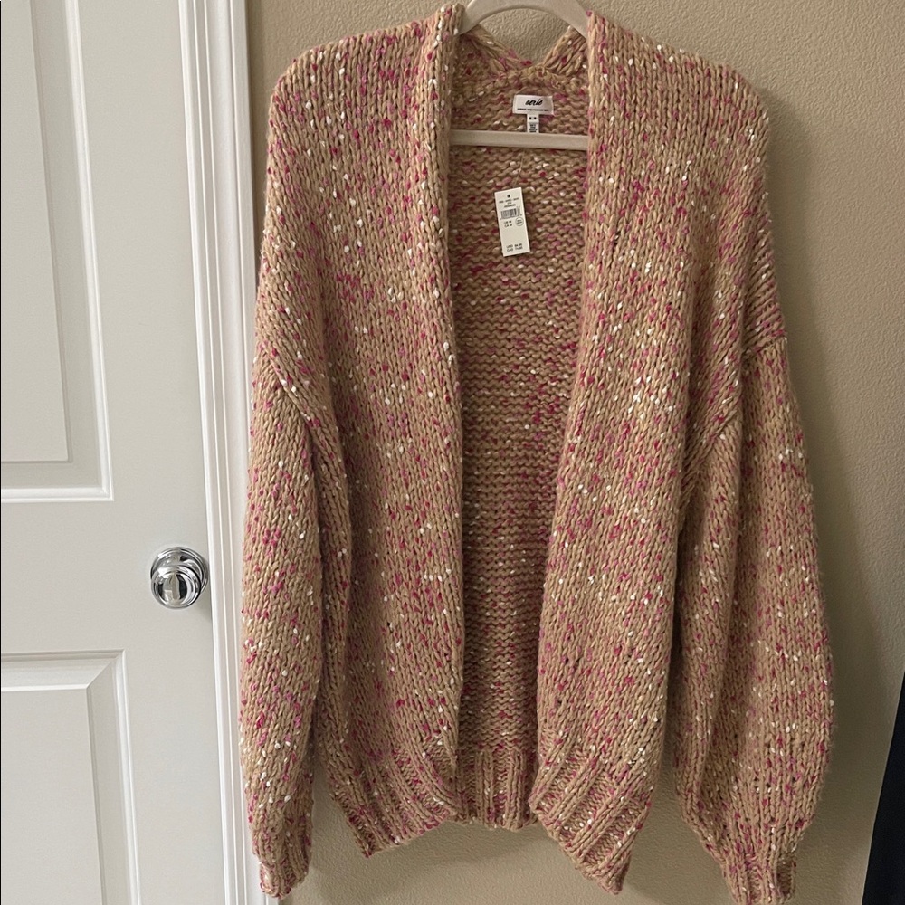Aerie Women's Speckled Knit Cardigan in Pink and Tan